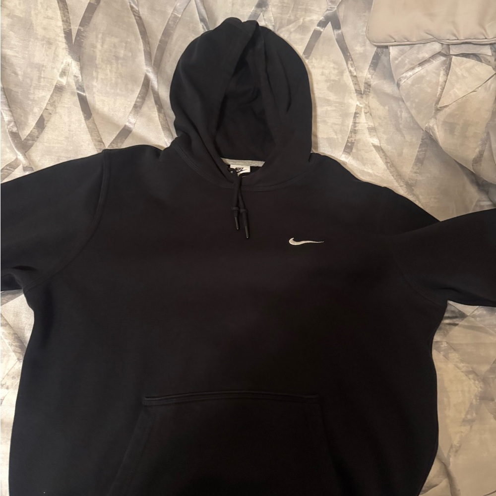 Nike Men's Black Hoodie with White Swoosh